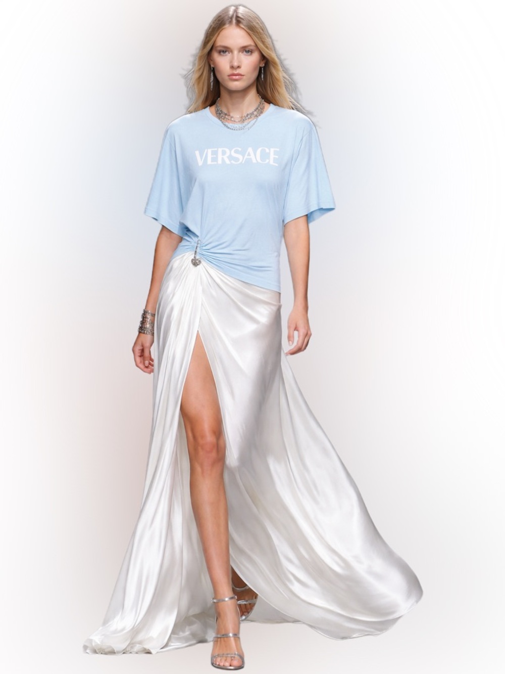 Versace Logo collection Sky Blue Tee with Knot Detail
